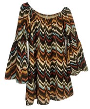 Voll Dress/Tunic Size S Multi Fall Colors Chevron Mini Off Shoulder Bell Sleeves