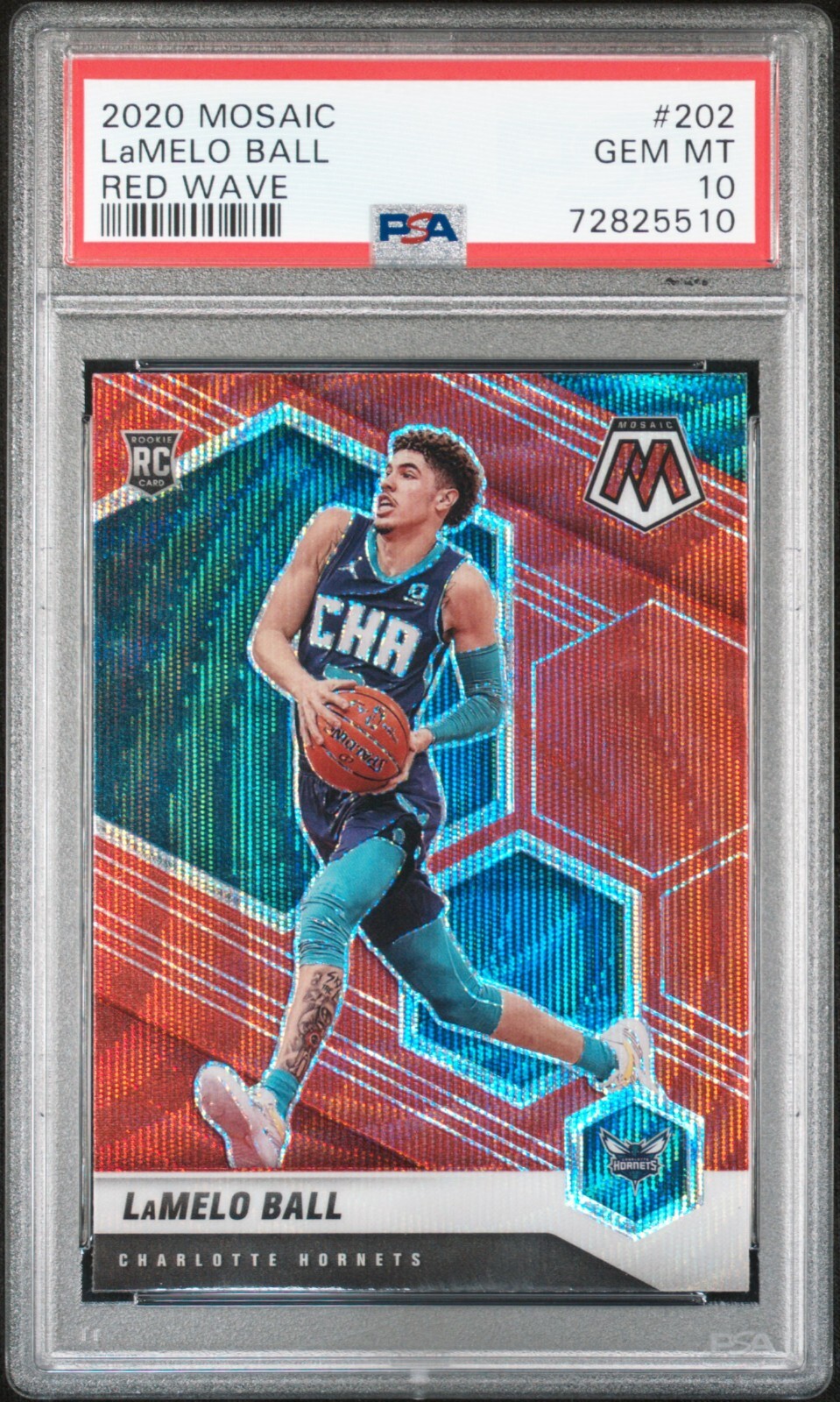 2020 Panini Mosaic LAMELO BALL Red Wave True ROOKIE RC #202 PSA 10