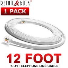 12 Foot Telephone Cord RJ11 6P4C Professional Grade Phone Line Cable, White