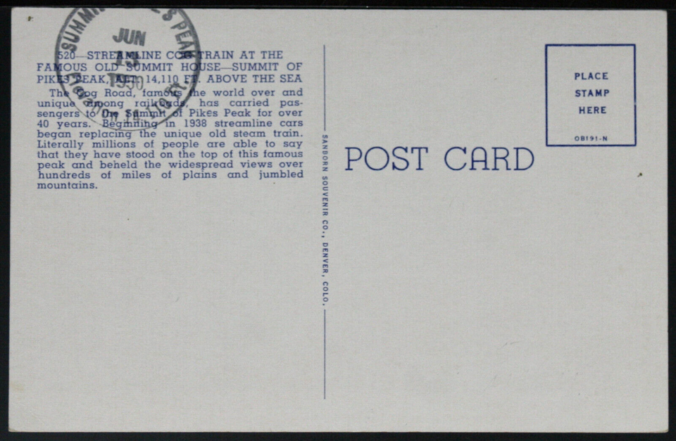 Train - Streamline Cog Train - Pike's Peak Colo 1950 PC2034 | eBay