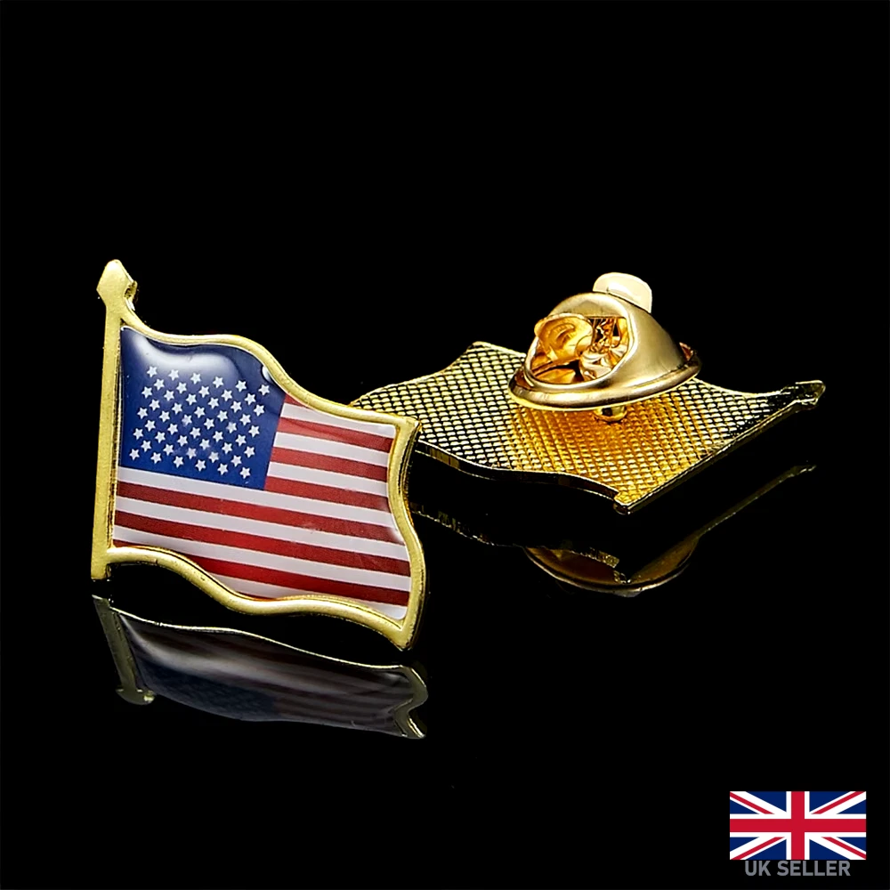 American Flag Vintage Gold Toned Enameled 4th of July