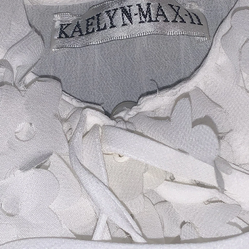 Top vintage Kaelyn Max II talla 3X blanco transparente adornado con flores hombro frío Foto 2 de 4