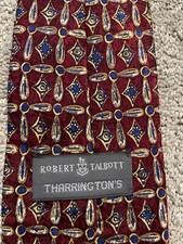 Vintage ROBERT TALBOTT Silk Tie Burgundy Red with Blue Gold Jewel Pattern 57"