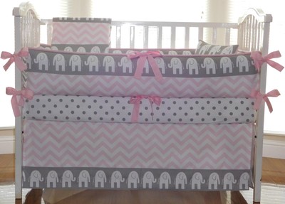 pink elephant crib bedding