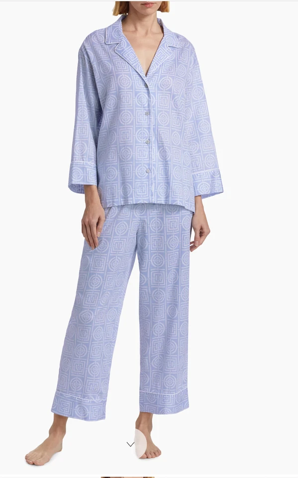 NATORI 100% Cotton Sateen Infinity Notch Pajama Set  Blue  M   $ 185 Beautiful! - Image 3 of 4