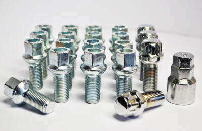 20 x OE Style M14 x 1.5, 27mm Thread, Radius Wheel Bolts and Lockers (Silver)