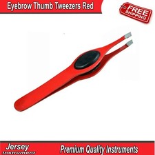 Beauty Thumb Tweezers Red Slant Tip Eyebrow Hair Removal Facial Nose Forceps