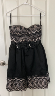 Black & Cream Lace Embellished Strapless Prom Formal Dress | Juniors sz 7/8  | eBay