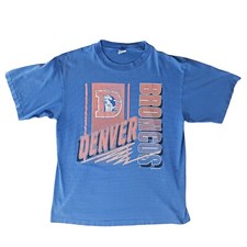 VTG 90s Denver Broncos T-Shirt Logo 7 Single Stitch Men's L Blue Made in USA