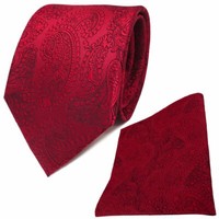 Tigertie Seidenkrawatte + Einstecktuch In Rot Feuerrot Schwarz Paisley Gemustert