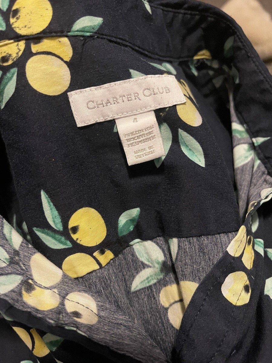 charter club lemon dress Charter Club 100% Linen Printed Tiered Fit & Flare Dress in Blue