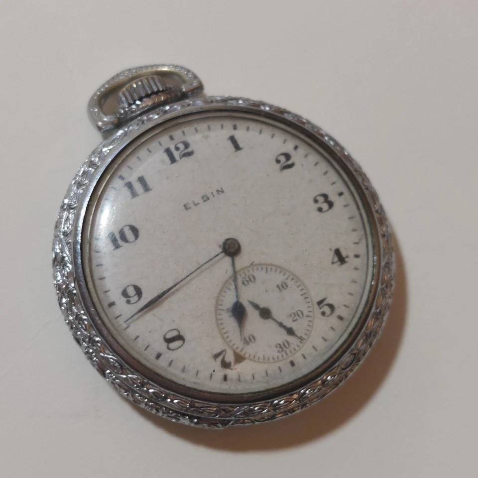 Antique 1917 Elgin Art Deco Pocket Watch- Grade 315 Model 3 15j 12s Silver Tone - Image 2 of 4
