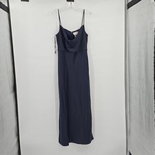 BHLDN Cali Satin Cowl-Neck Midi Slip Dress Navy Blue Size 12