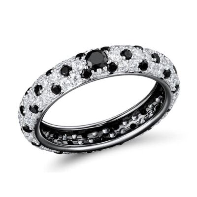 Schwarz & Weiß Zirkonia & Sterling Silber Glitzer Ring - Hochwertiges Silber