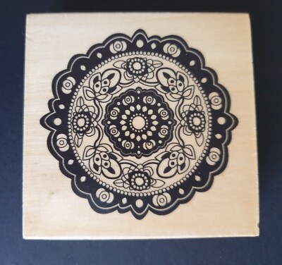Gummistempel mit Holzrücken - Blumenmuster Mandala - Papiermanie - Neu 