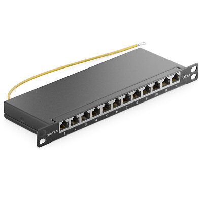 deleyCON CAT6a Patchpanel 12 Port 0,5HE Verteilerfeld Rackeinbau Servermontage