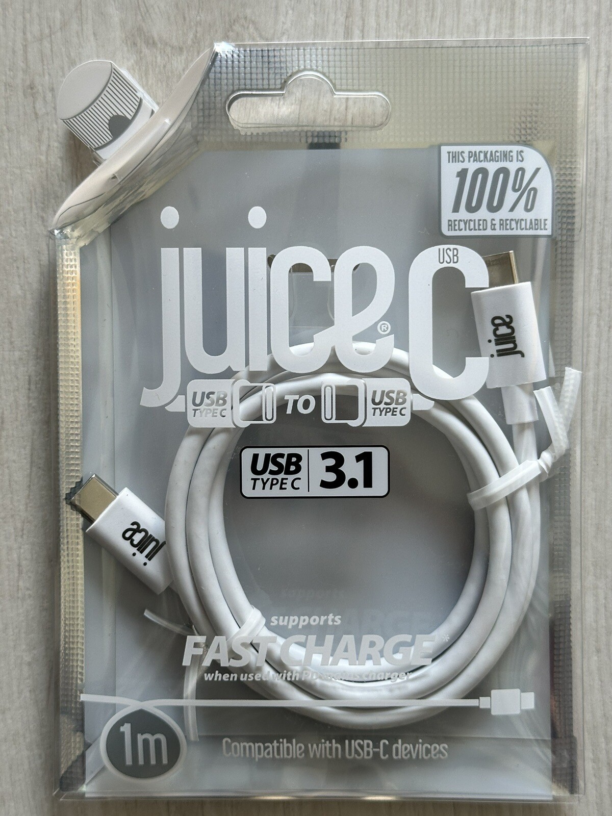 Juice 1M USB TYPE C - USB TYPE C 3.1 ECO WHITE : JUI-CABLE-TYPEC-1M-RND-ECO-WHT