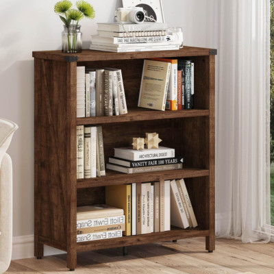 Rustic Oak 3-Shelf Bookcase - Farmhouse Style Storage for Home & Office