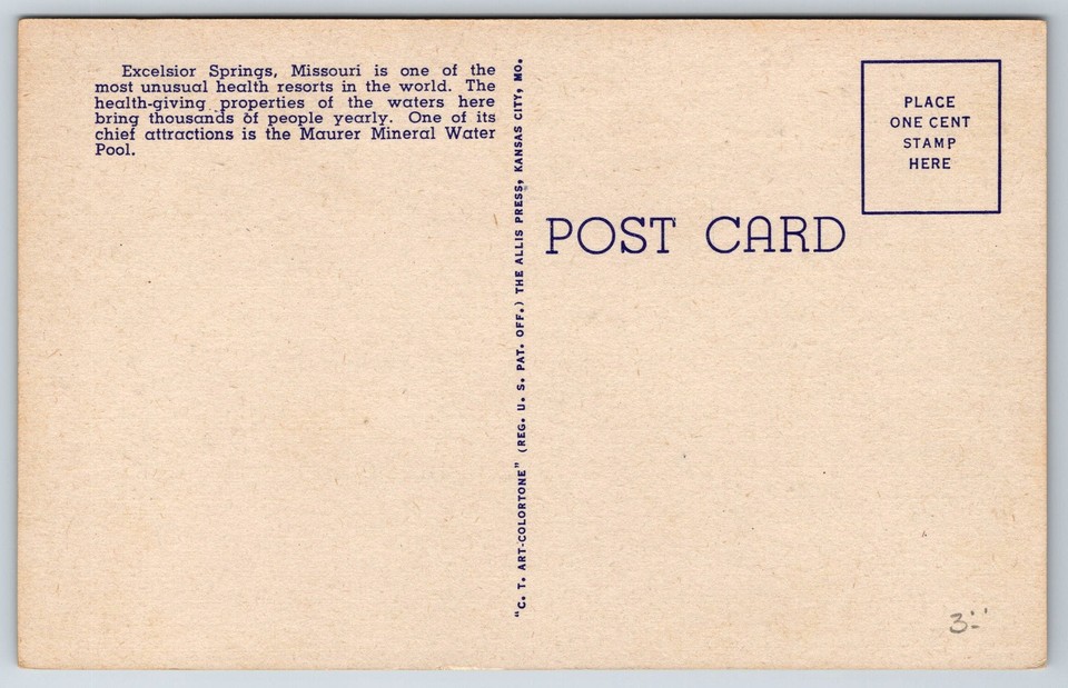 Excelsior Springs MOMaurer Lake Health Resort Mineral Water Pool1945