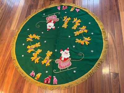 Vintage Bucilla ''Here Comes Santa'' Christmas Sequin & Felt Tree Skirt
