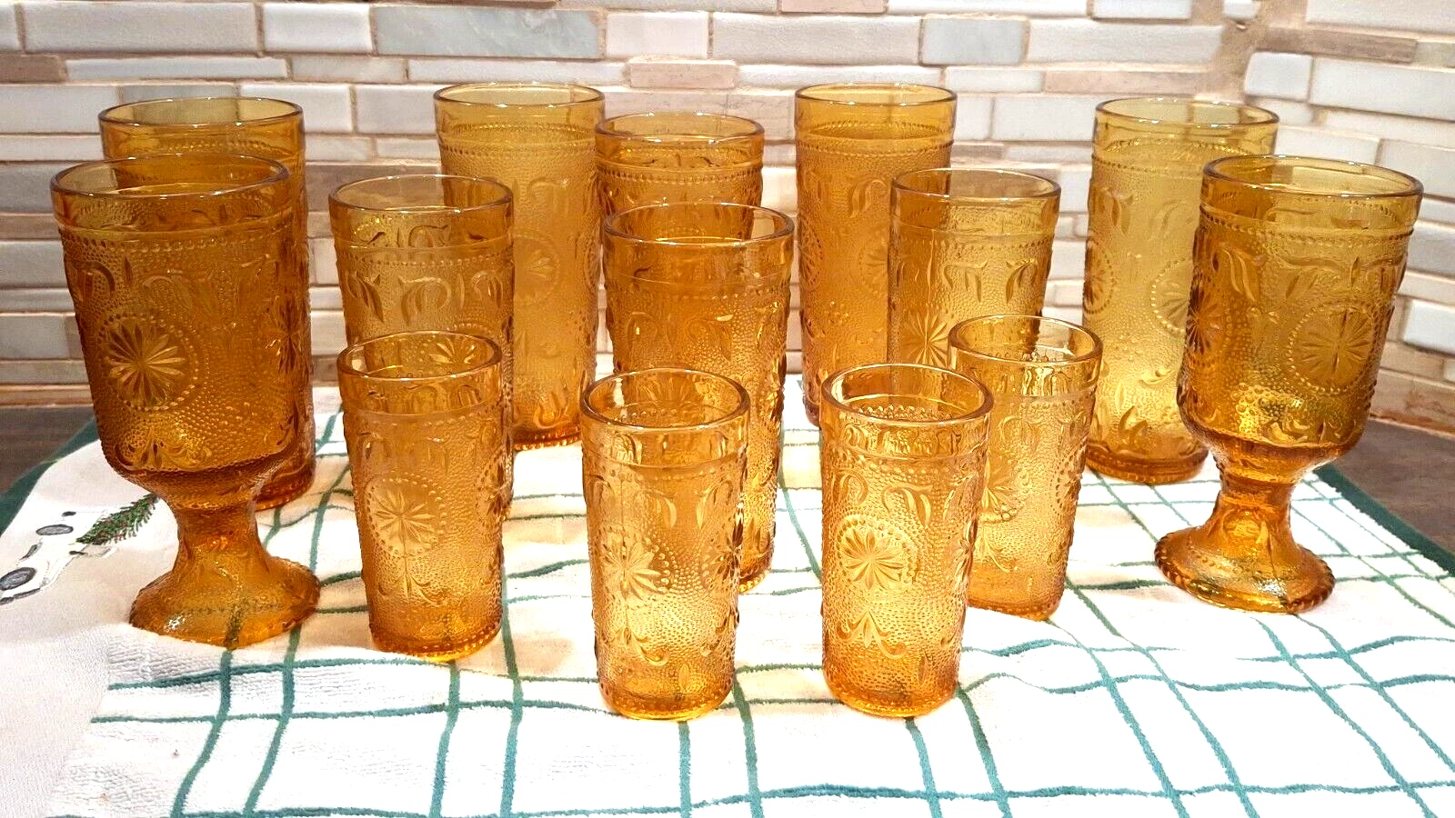 Amber Glasses VINTAGE Brockway American Concord Pressed Tumblers Set of 14 SALE