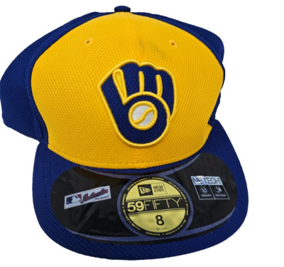 New Era 59Fifty Milwaukee Brewers MLB Blue Yellow Fitted Baseball Cap New **READ