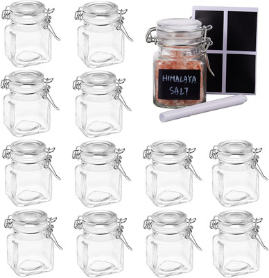 Oak & Steel 12 Pack 3.4Oz Small Airtight Glass Spice Jars with Lids & Clip Top,