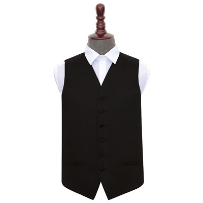 Schwarze Herren Weste Satin Uni Einfarbig Formell Hochzeit Smoking Weste von DQT