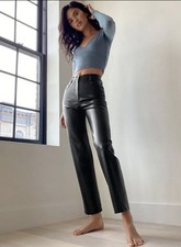 Aritzia Wilfred The Melina Pant High Waisted Vegan Leather Black Size 8 NWOT