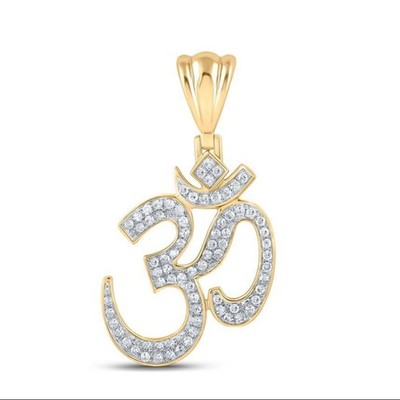 0.50ctw Diamond Om Pendant 10K Yellow Gold Religious Charm Spiritual Gift