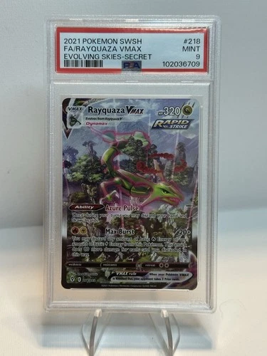 2021 Pokémon Rayquaza VMAX 218 Alt Art Secret Rare SWSH Evolving Skies PSA 9