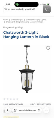Progress Lighting Chatsworth 2-Light Hanging Lantern Black P550067-031