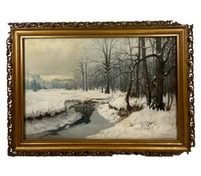 PAUL KOEHLER ANTIQUE NEW YORK IMPRESSIONIST WINTER SNOWSCAPE LANDSCAPE PAINTING