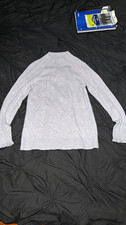 LOFT Women's 2XS Gray Solid Knit Crew Neck Long Sleeve Pullover Sweater Ruffle