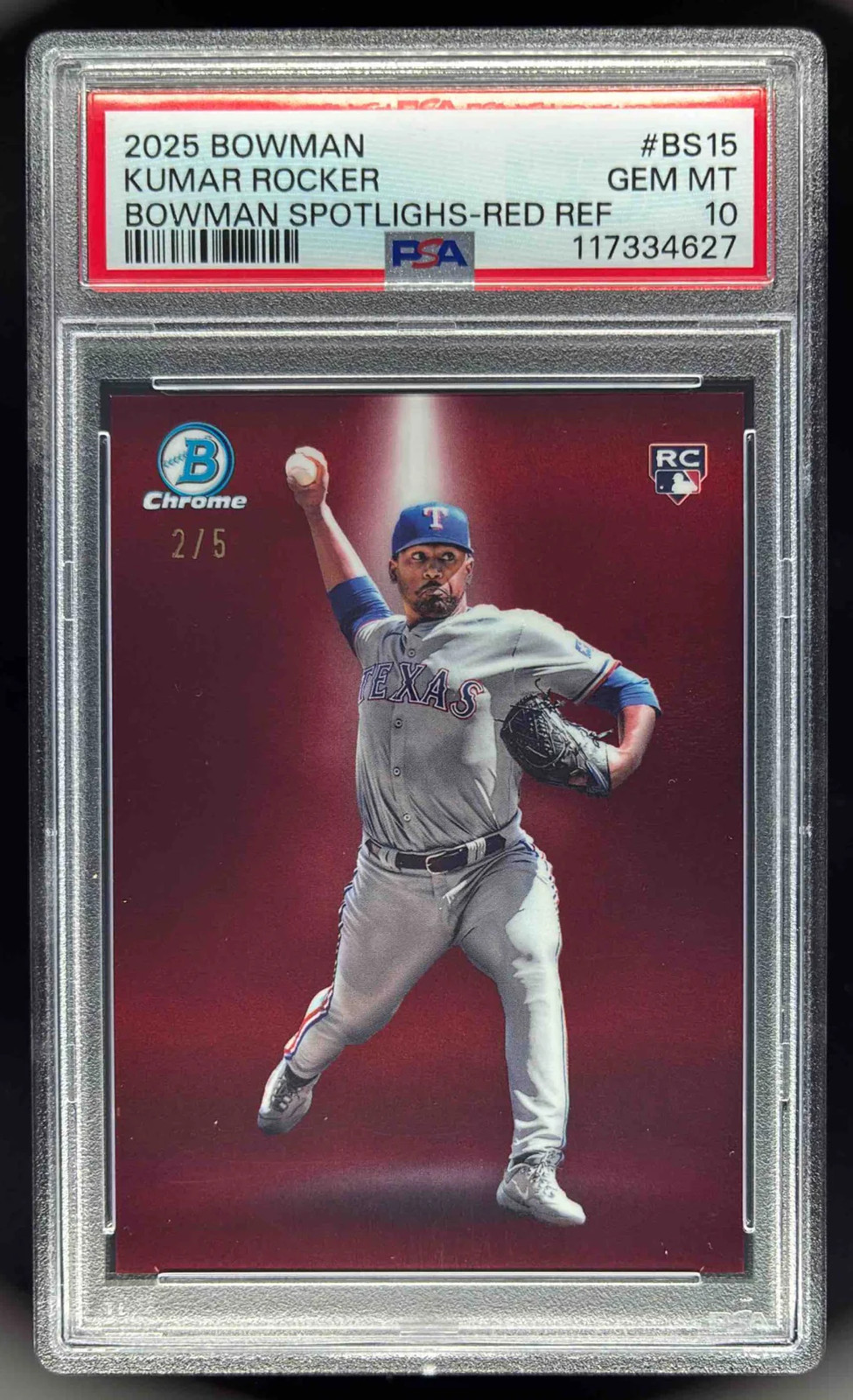 2025 Bowman Bowman Spotlights Red Refractors #BS-15 Kumar Rocker RC /5 PSA 10