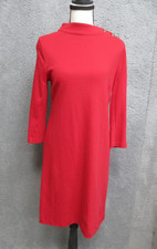 Talbots Dress Womens Petite Medium Red Mock Neck Button Shoulder Shift Knit