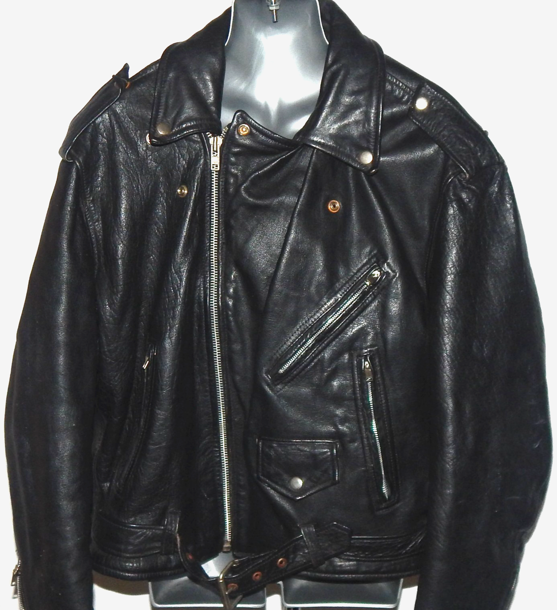VTG 90s Gino Leathers Biker Black Heavy Weathered Leather Men's