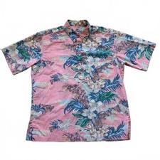 Vintage 80s Reyn Spooner Pullover Button Aloha Shirt Floral Pink Men's Size XL