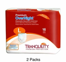 Tranquility Premium OverNight Disposable Absorbent Underwear (32 Count) - L, 44