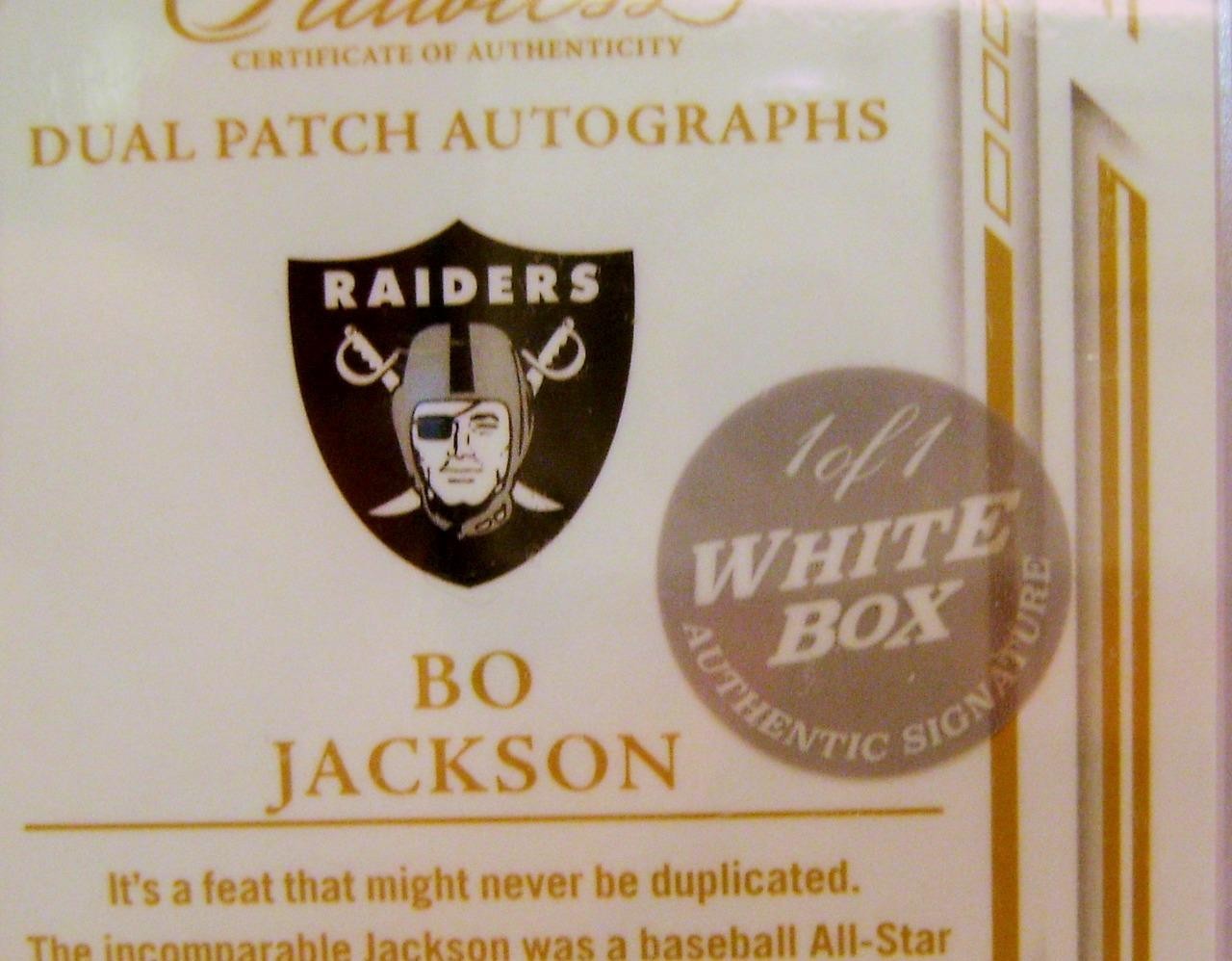 BO JACKSON 1/1 DUAL PATCH AUTO WHITE BOX PANINI FLAWLESS FOOTBALL 2023 view 5