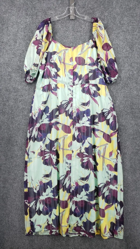 NUEVO NY&C Vestido New York & Company Para Mujer 2X Plus Verde Maxi Largo Floral Transparente Foto 2 de 4