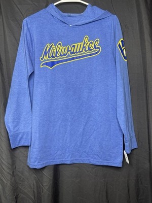 New Era Milwaukee Brewers Women's Light Blue Lightweight Hooded Graphic Top