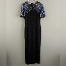 Vintage Laurence Kazar Fully Beaded Sequin 100 Silk Gown Sz S Formal Dress Glam