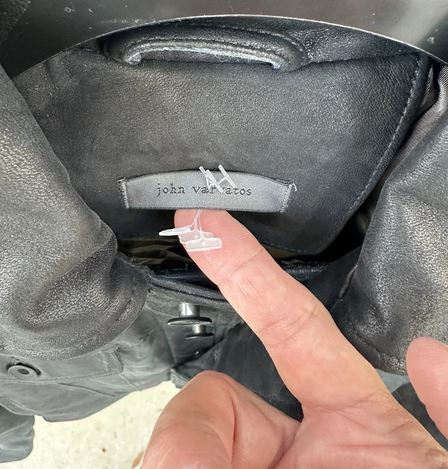 Men’s Black Brushed Leather JOHN VARVATOS Trucker Jacket (S) Msrp:$698 - Image 3 of 4