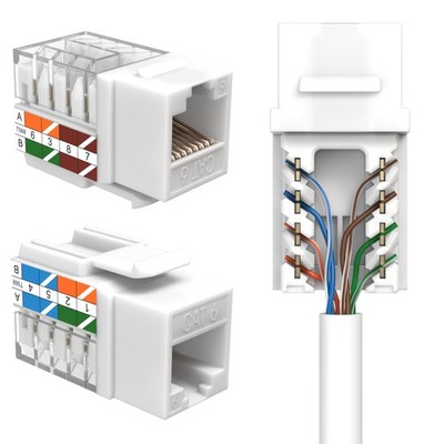 10 Pack Cat6 Keystone Ethernet Wall Jacks RJ45 Punch Down Slim Profile UTP Wh...