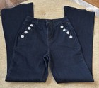 Caché Darkwash Denim Jeans Sz 26 Rhinestone Buttons Flare Leg NWOT — photo 1