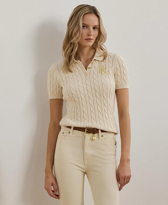 Lauren Ralph Lauren Women's "LRL" Logo Cable-Knit Coton Polo Shirt Sz XXL NWT