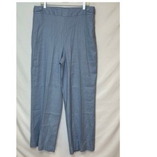 Talbots Linen Blend Wide Leg Pants Women's 14 Blue Trousers Office Dressy Flowy