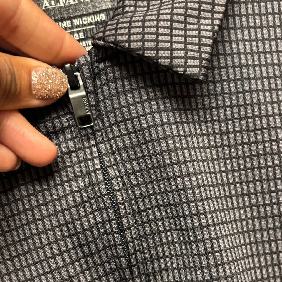 Alfani Men’s Polo Shirt Large Black Gray Grid Pattern Zip Moisture Wicking - Image 4 of 4
