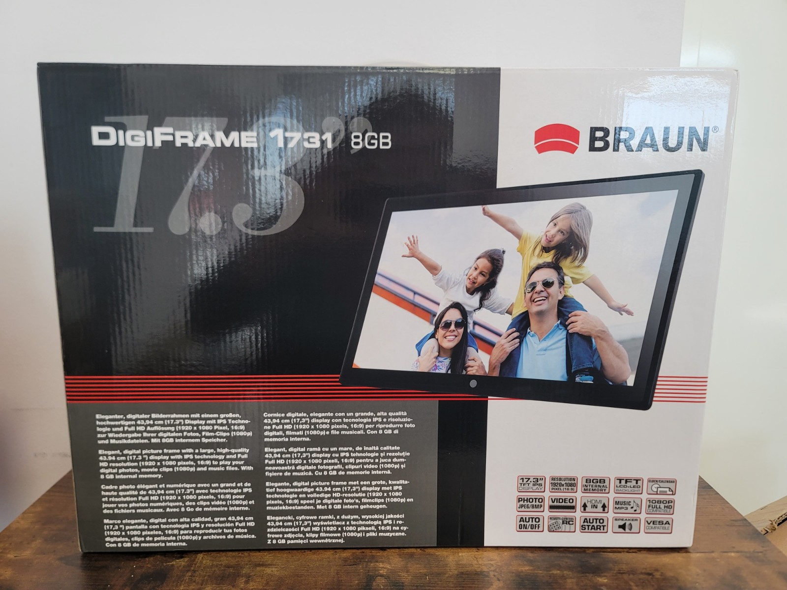 Moniteur photo Braun DigiFrame 1731 grand écran 17,3 pouces finition premium 8Go